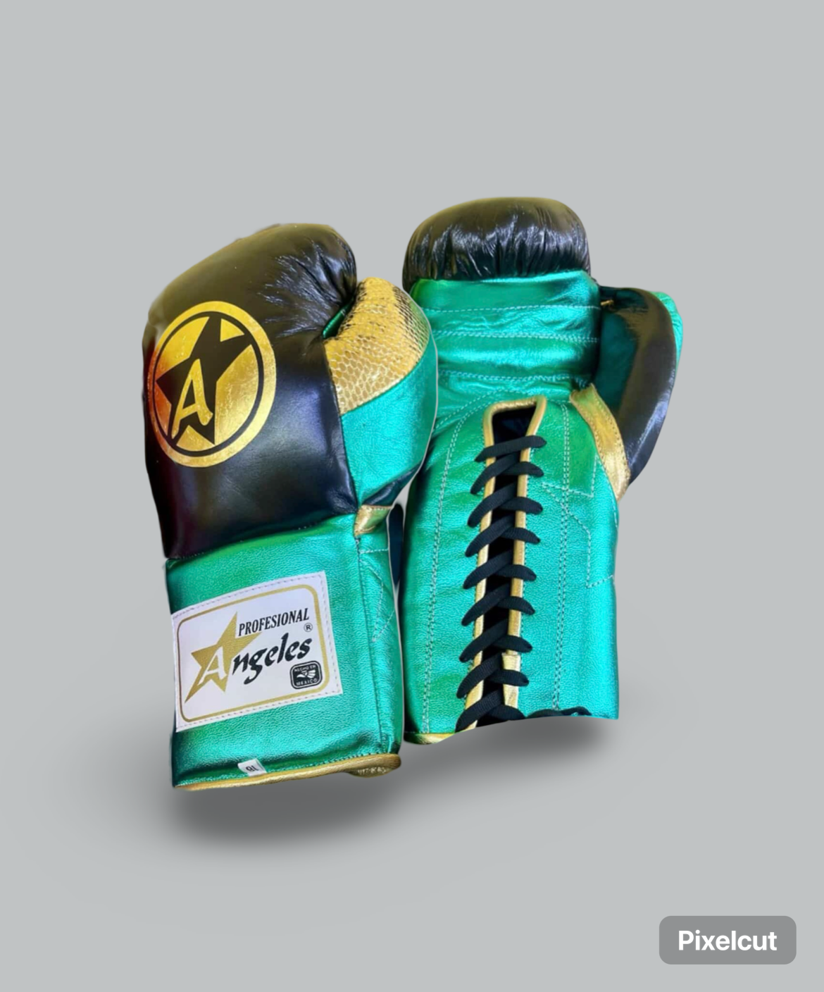 Angeles Elite Pro boxing gloves black / metallic green / metallic gold / faux snake